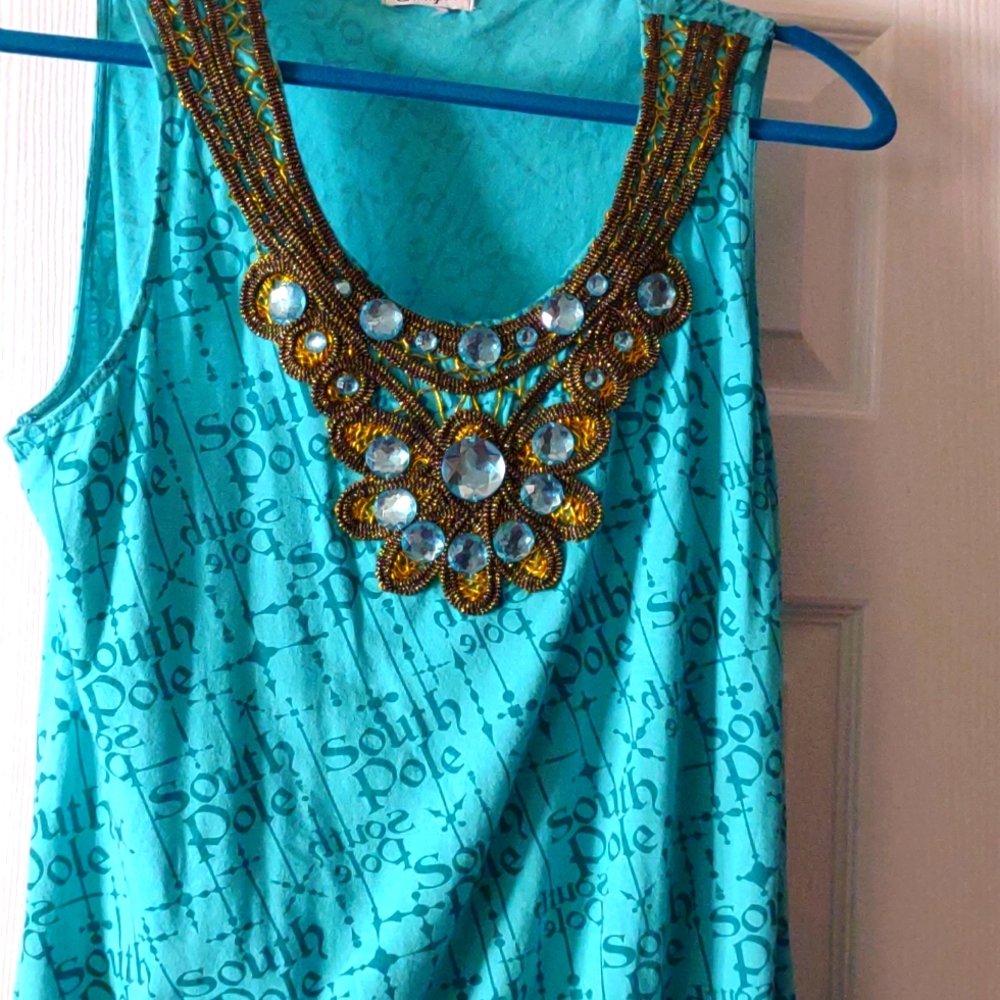 Turquoise South Pole Embellished Tank